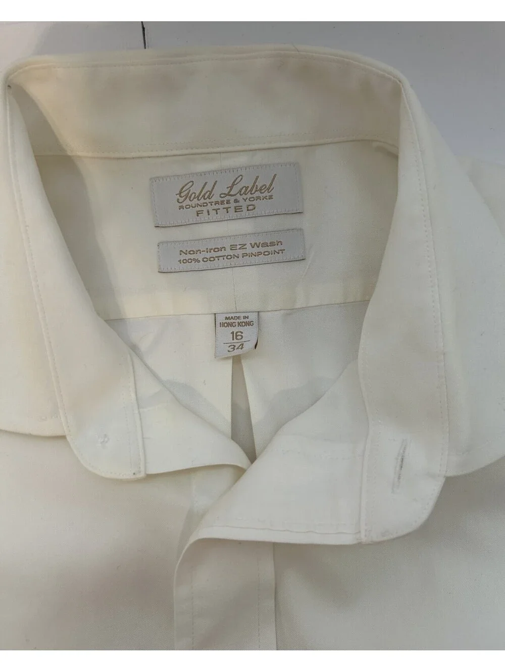Roundtree & Yorke Gold Label Fitted Non Iron Men's Shirt 16/34 100% Cotton White